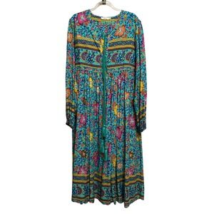 Women's Whimsical Floral Tunic Dress M Boho Hippie Dopamine Multicolor